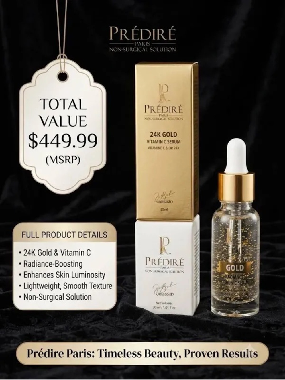 Prédiré 24K Gold Radiance Vitamin C Serum - White & Gold